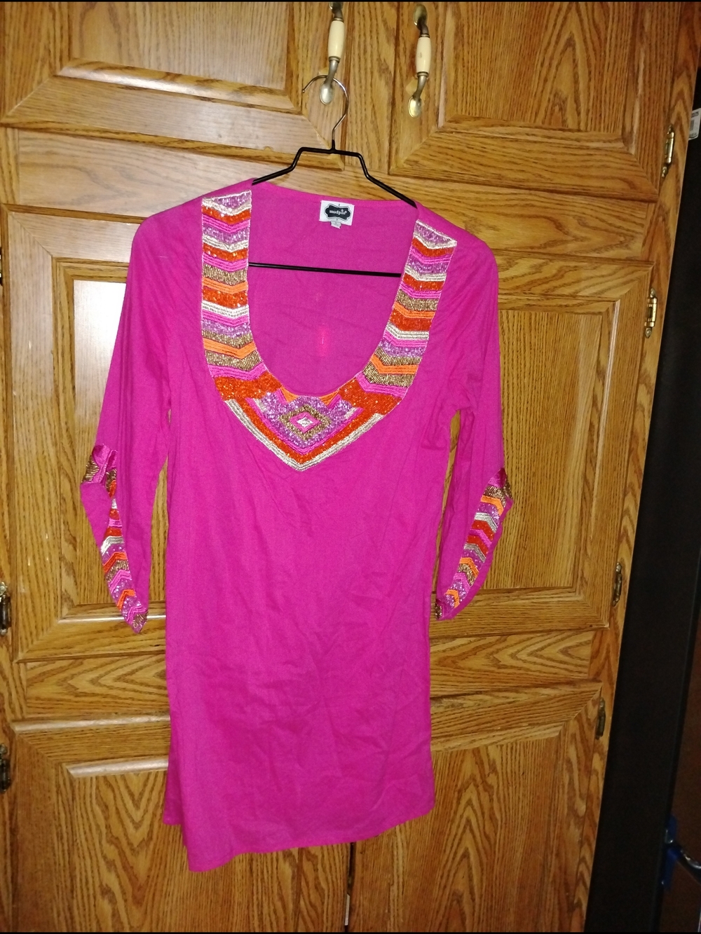 Mud Pie Fuchsia Embellished V-Neck Tunic